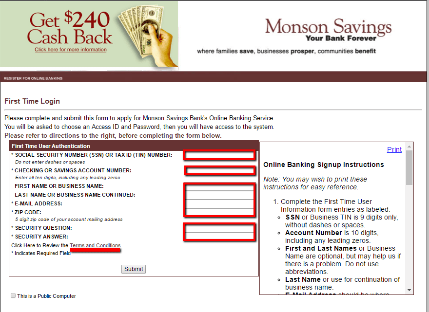 Monson Savings Bank Online Banking Login CC Bank