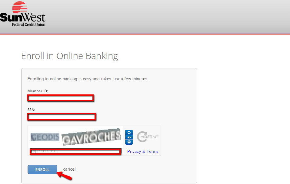 SunWest Federal Credit Union Online Banking Login CC Bank