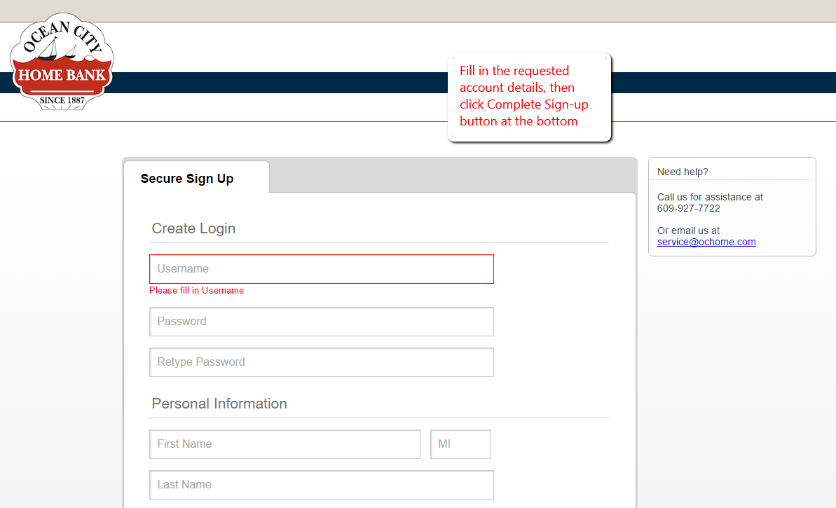 Ocean City Home Bank Online Banking Login CC Bank