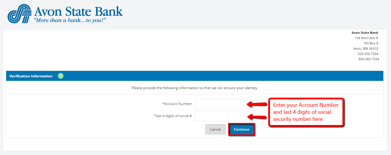 Avon State Bank Online Banking Login CC Bank