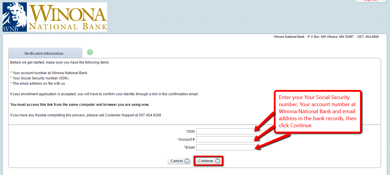 Winona National Bank Online Banking Login CC Bank