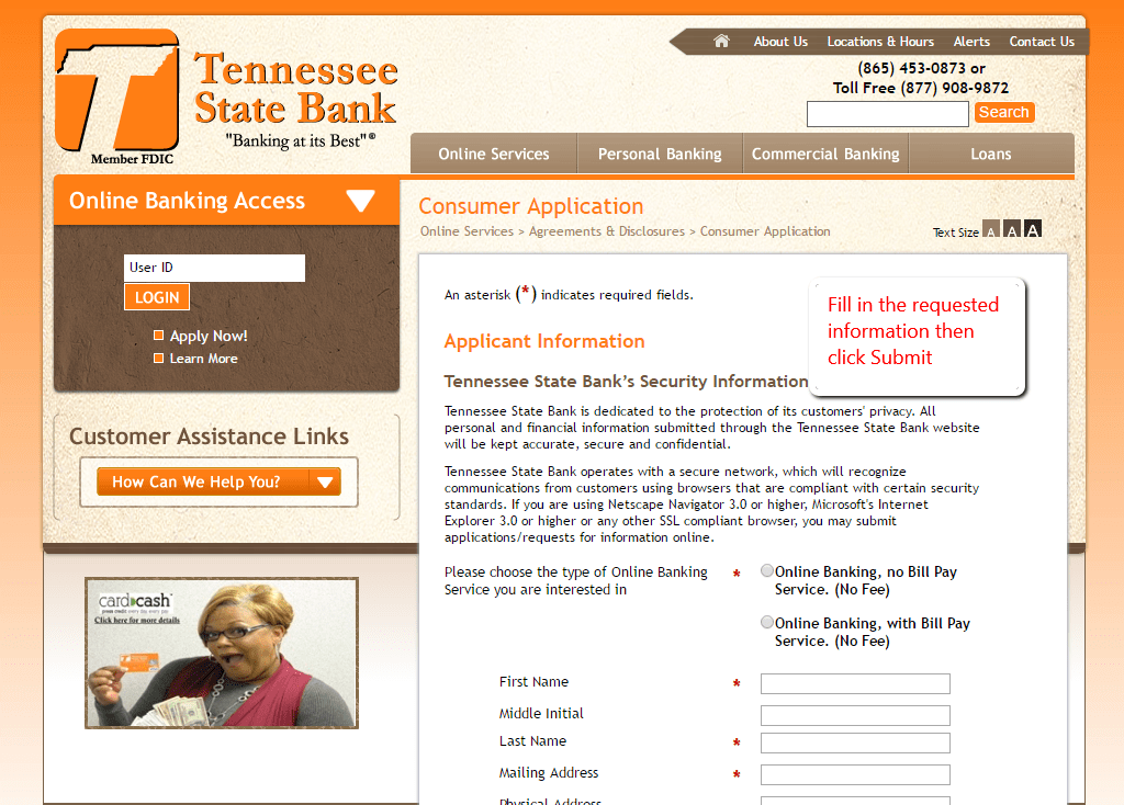 Tennessee State Bank Online Banking Login CC Bank