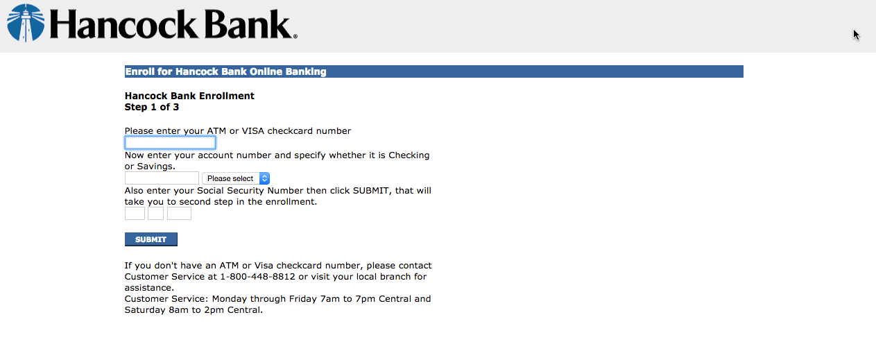 Hancock Bank Online Banking Login CC Bank