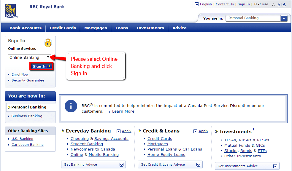 RBC Royal Bank Online Banking Login CC Bank