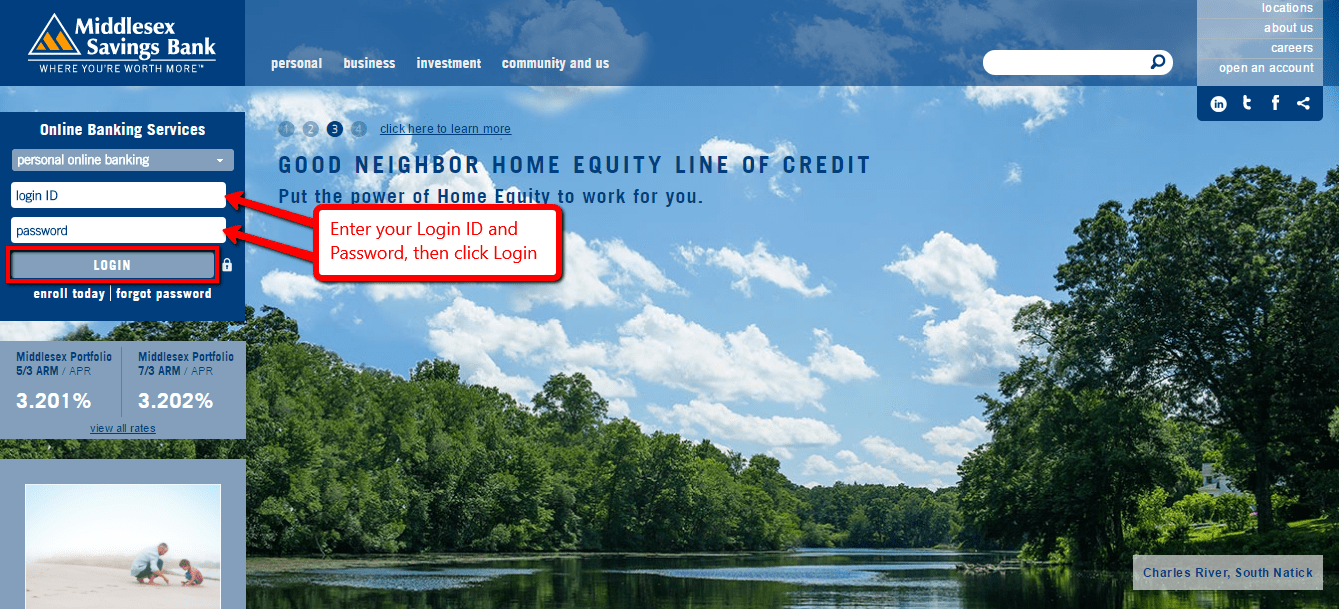 Middlesex Savings Bank Online Banking Login CC Bank