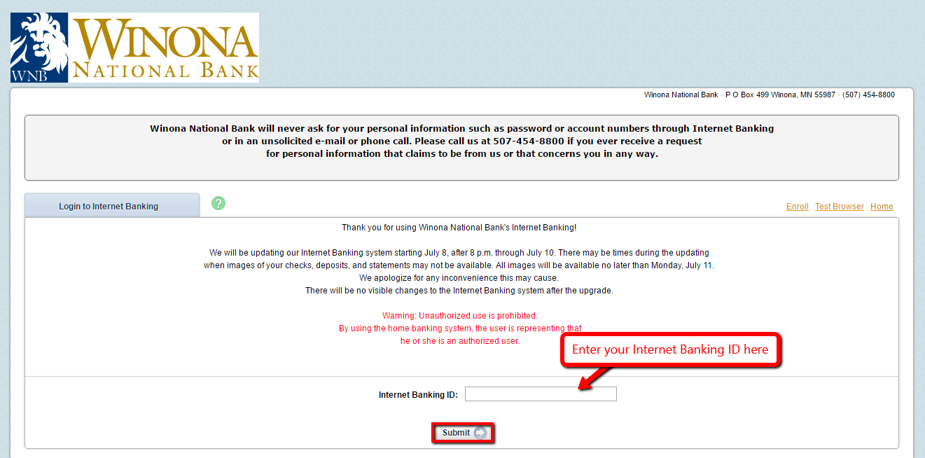 Winona National Bank Online Banking Login CC Bank