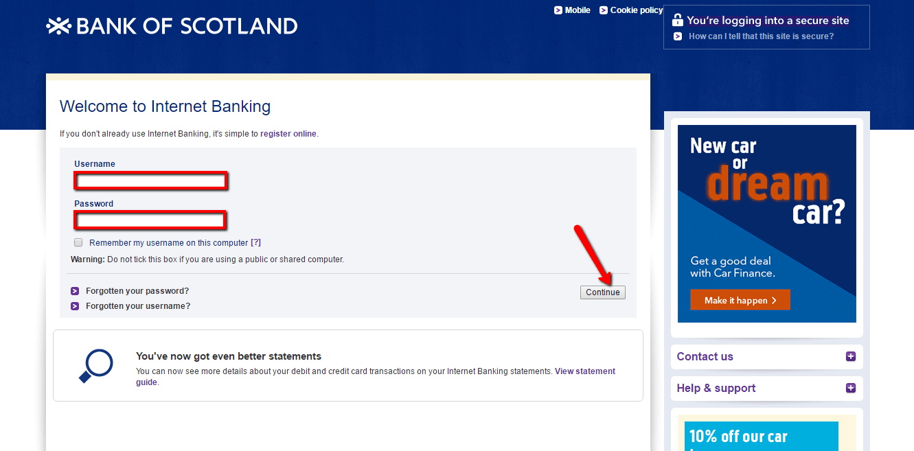 Bank of Scotland Online Banking Login CC Bank