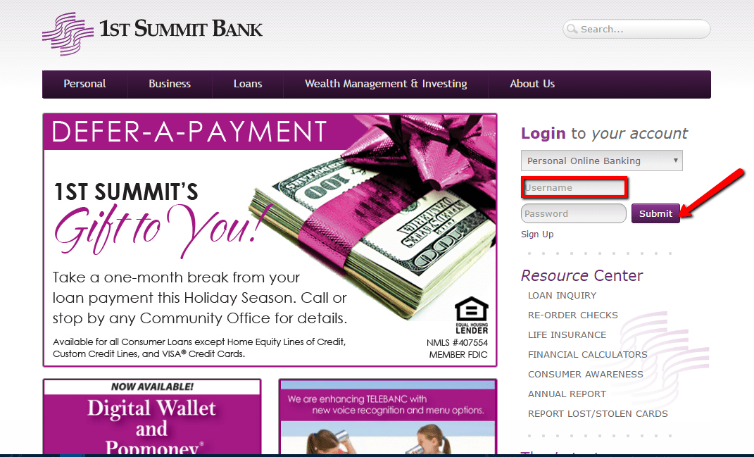 1st Summit Bank Online Banking