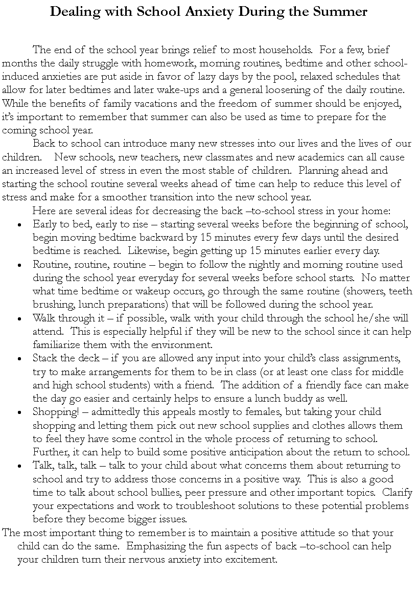 Summer Newsletter Anxiety