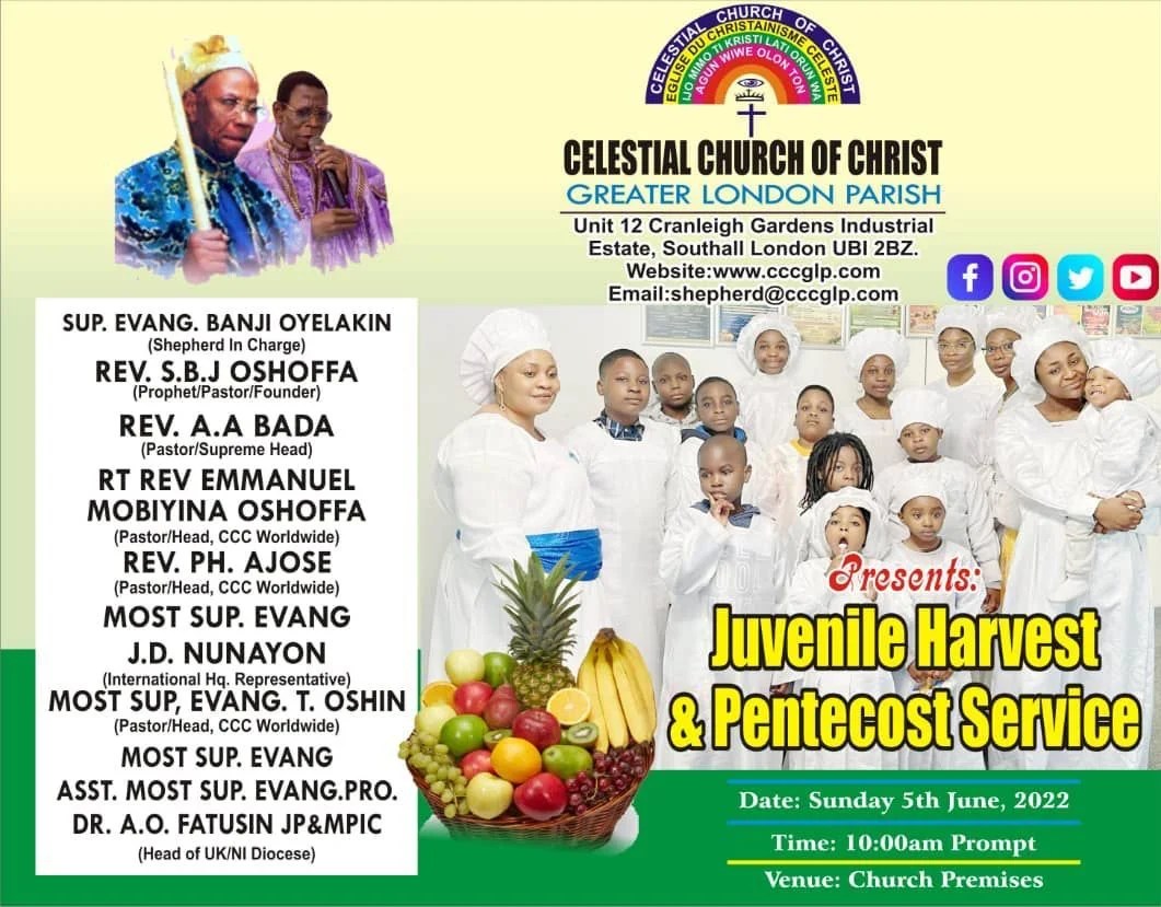 Celestial church of Christ CCC London juvenile harvest 5th of June 2022