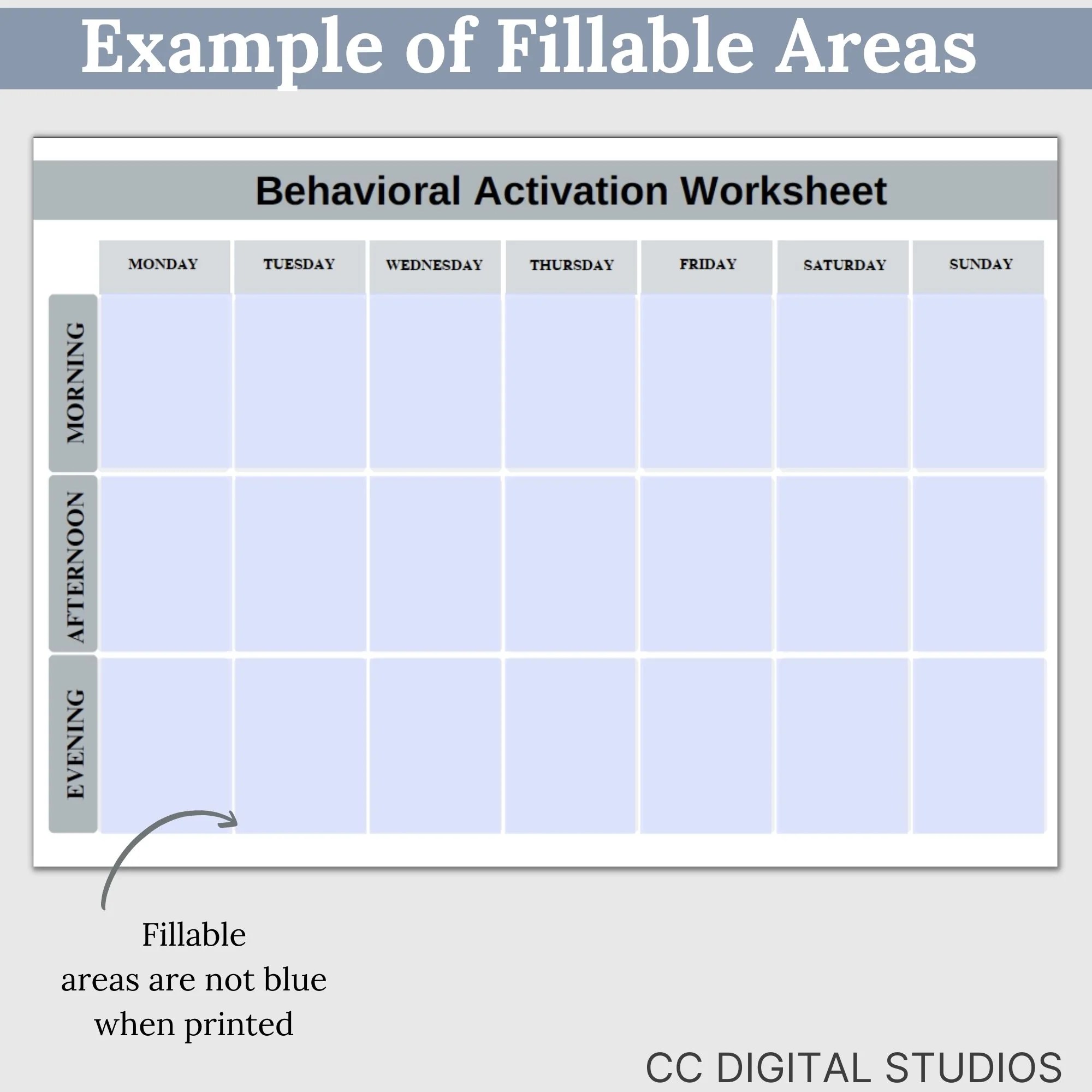 CBT Worksheet Behavioral Activation, Therapy Resource, Mental Health W