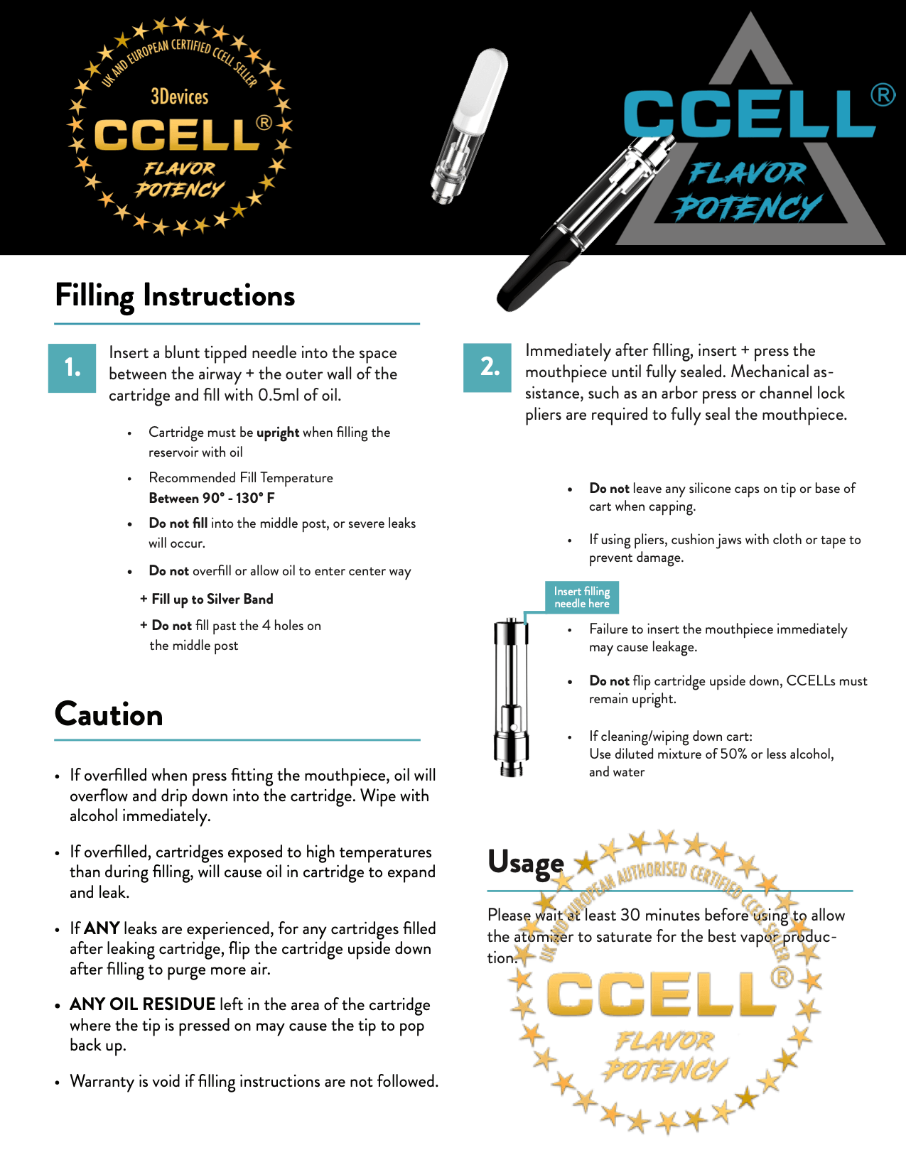 Filling Instructions for CCELL TH2 Glass Cartridges We Are CCell Supplies