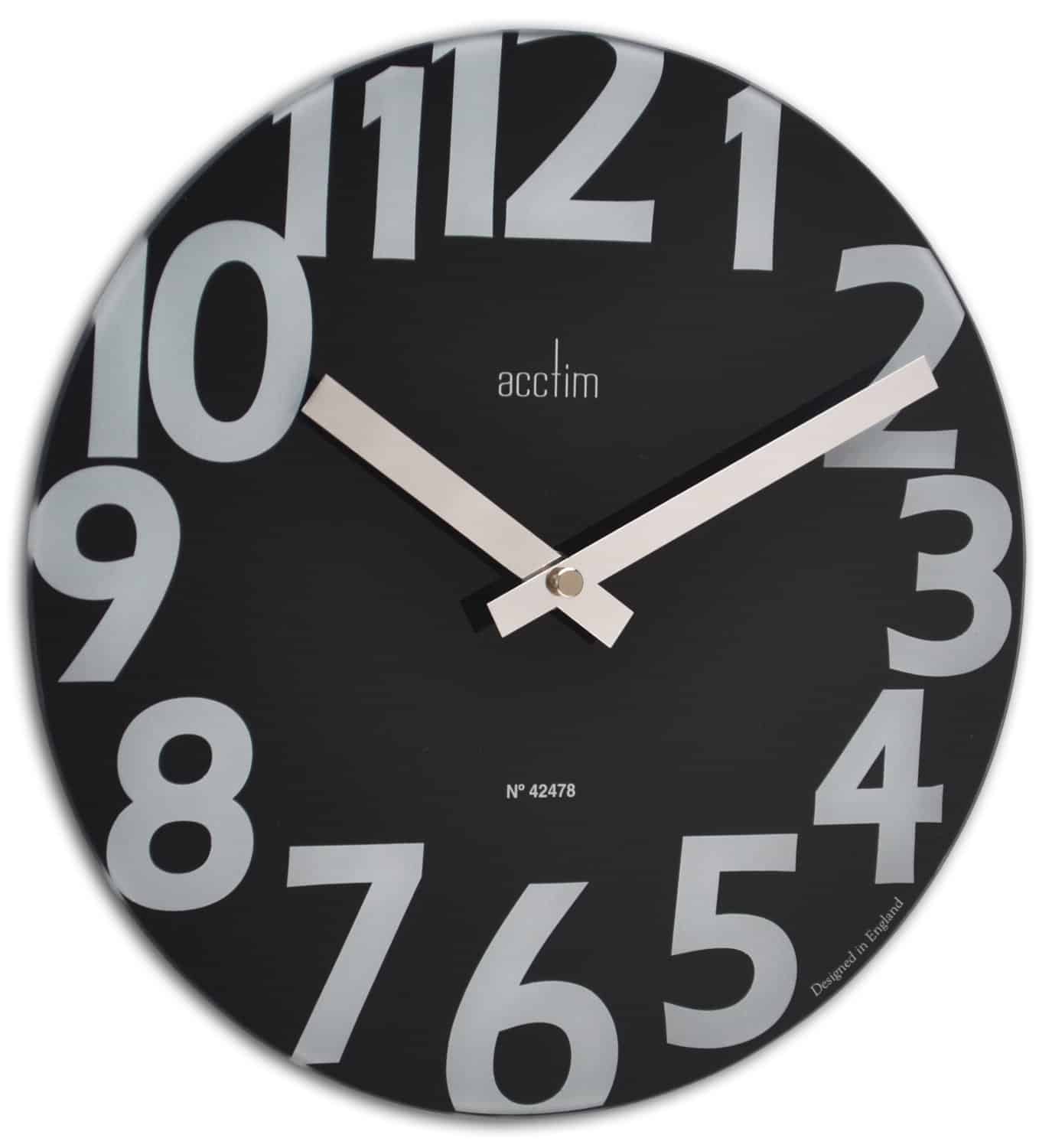 ACCTIM 25CM GLASS WALL CLOCK NERO BLACK C. Chircop Ltd. Malta