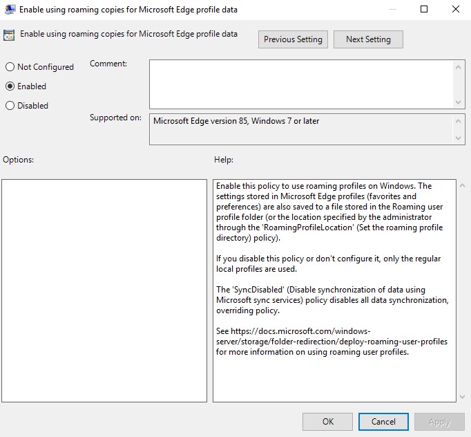 MS Edge v85 roaming profile + UEV