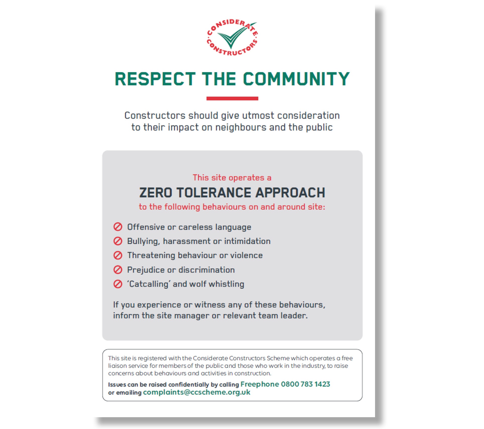 » Respect the Community Zero Tolerance Poster Best Practice Hub