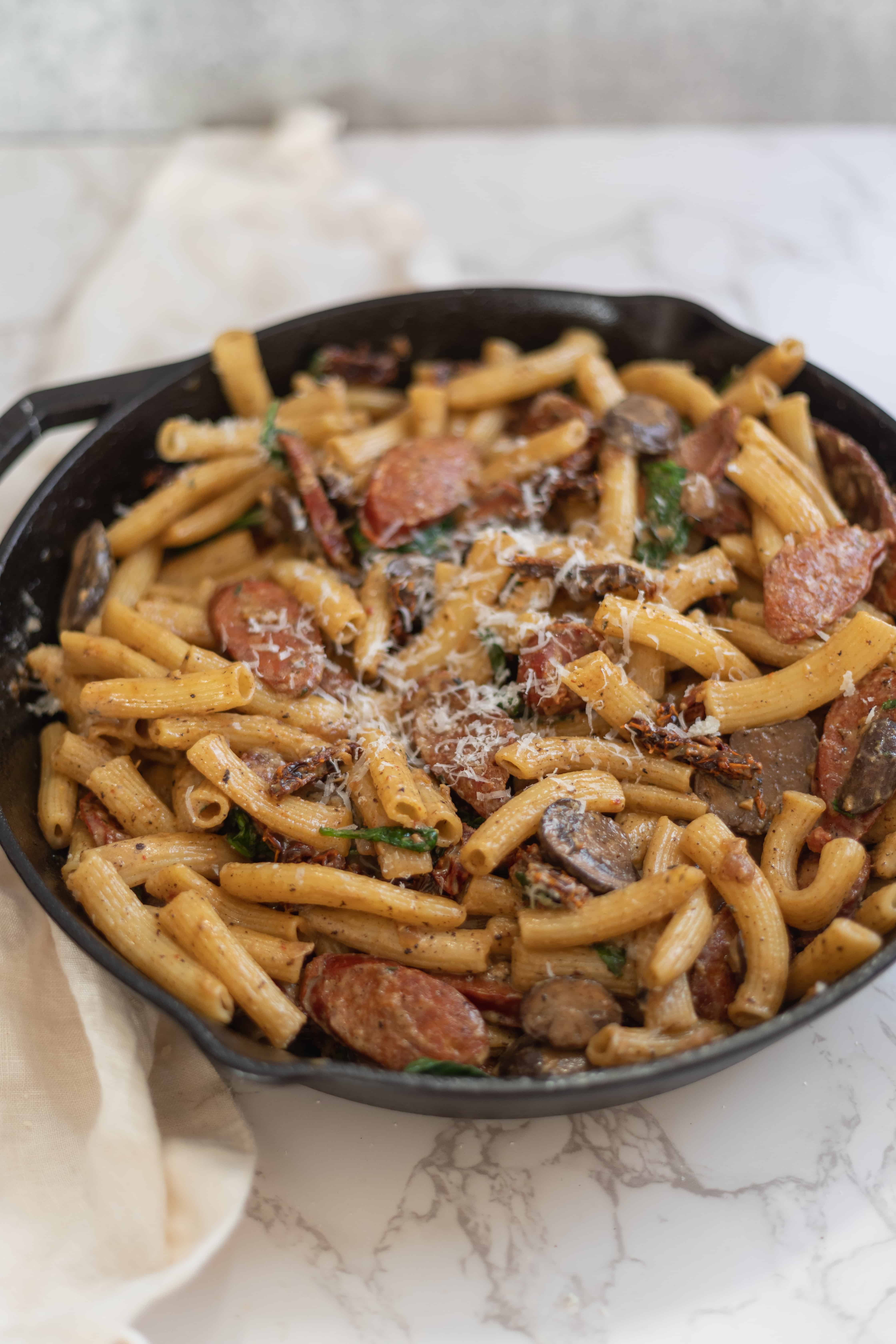 Creamy SunDried Tomato Rigatoni with Linguica Sausage