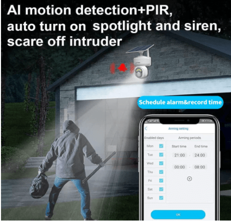 Luovisee Wireless PTZ Camera Solar Powered For Smart Home