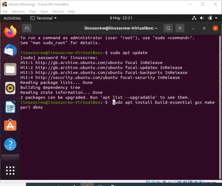 Ubuntu terminal based linux virtualbox full screen seedsno