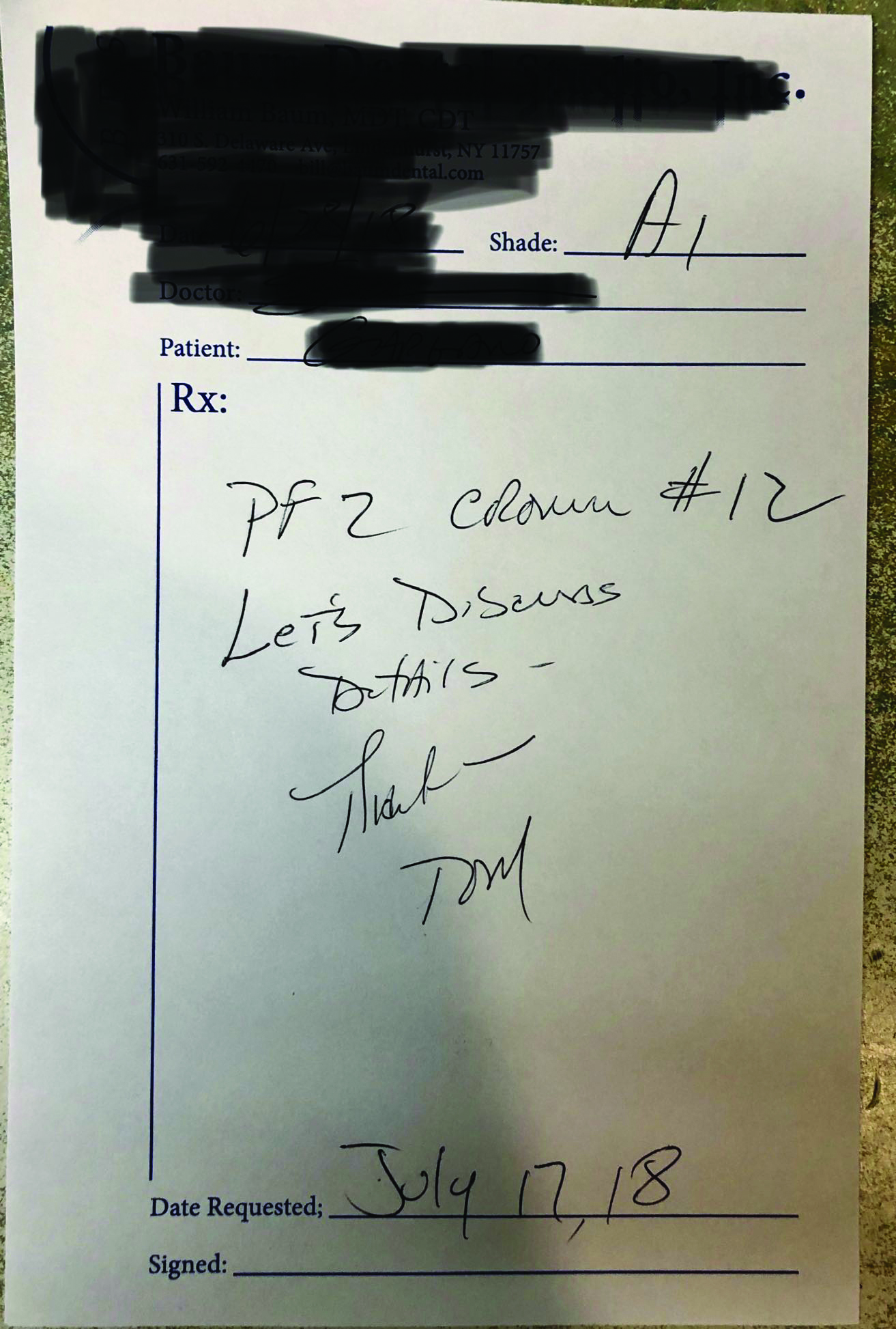 Dental Lab Prescription Written Examples