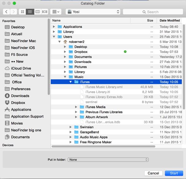 Catalog iTunes music database in NeoFinder