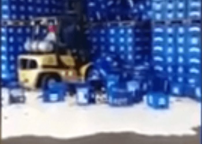 VIDEO Forklift Driver's Dodgy Skills Cause Massive Beer Spillage