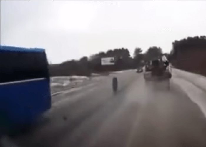 VIDEO Wheel Comes Off Truck, Hits Car Head On