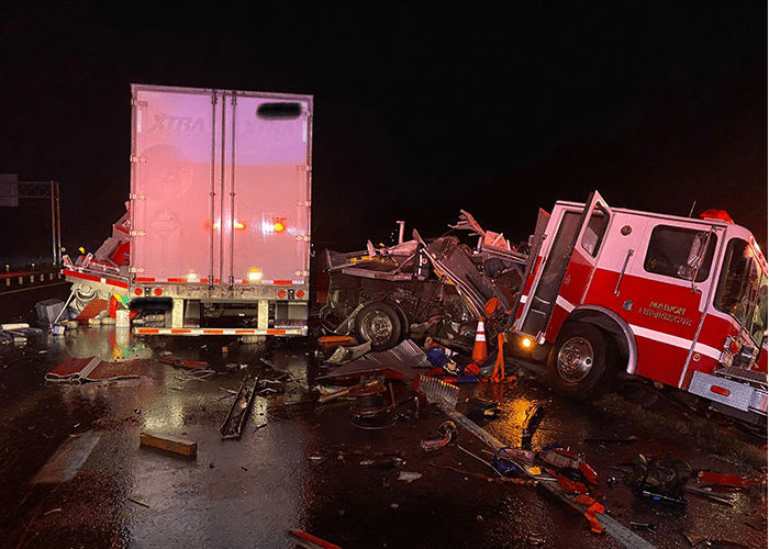 Fire truck and semi crash on Arkansas interstate