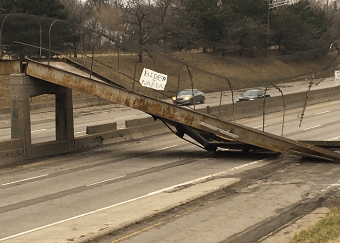 'Hiload' truck hit pedestrian bridge, caused collapse, MDOT says
