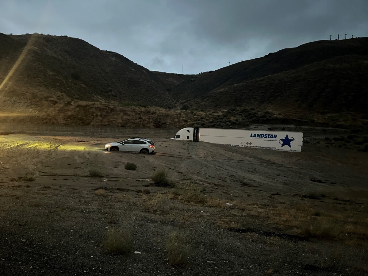 Mudslides and flooding bury big rig on SR 58 in California