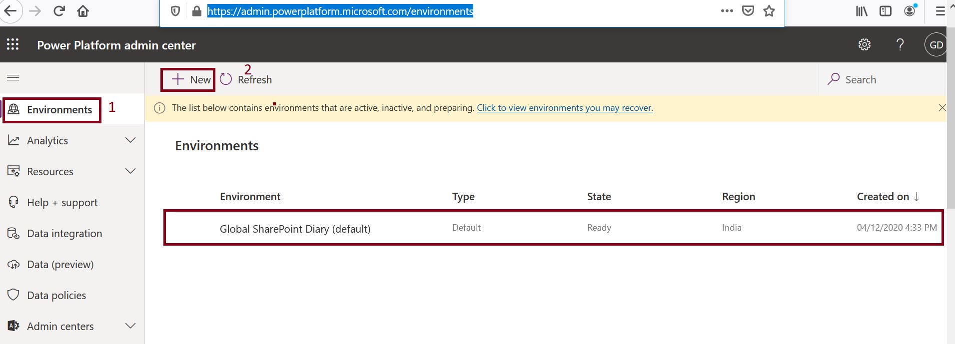 Quickly create Power Platform Development Environment Overview view of