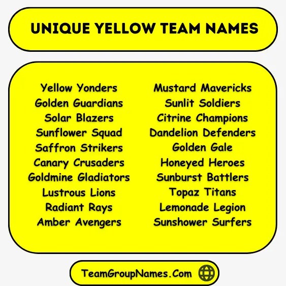 650+ Yellow Team Names (Cool, Unique and Funny Ideas)
