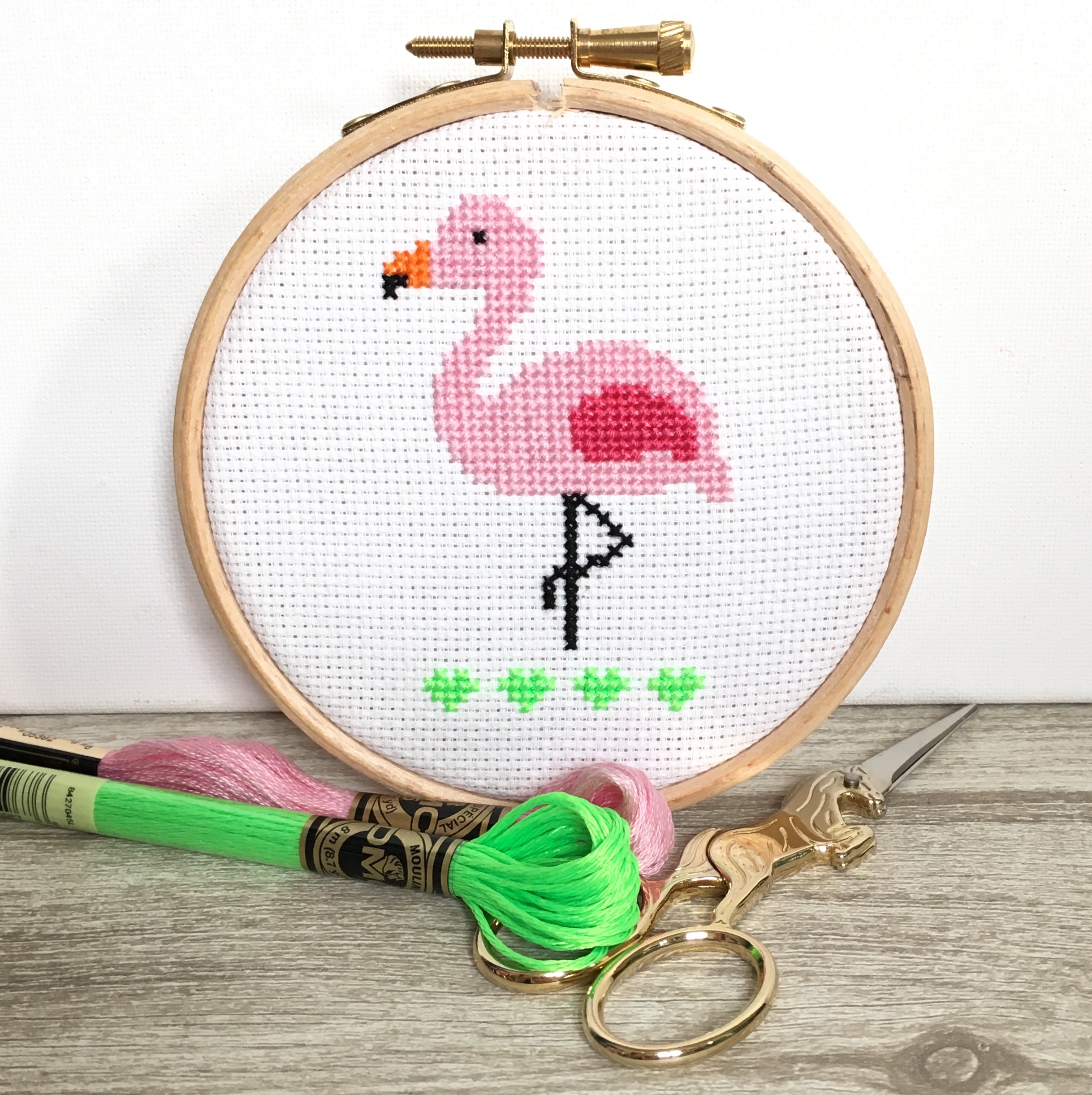 Flamingo Cross Stitch Kit for Beginners Hannah Hand Makes