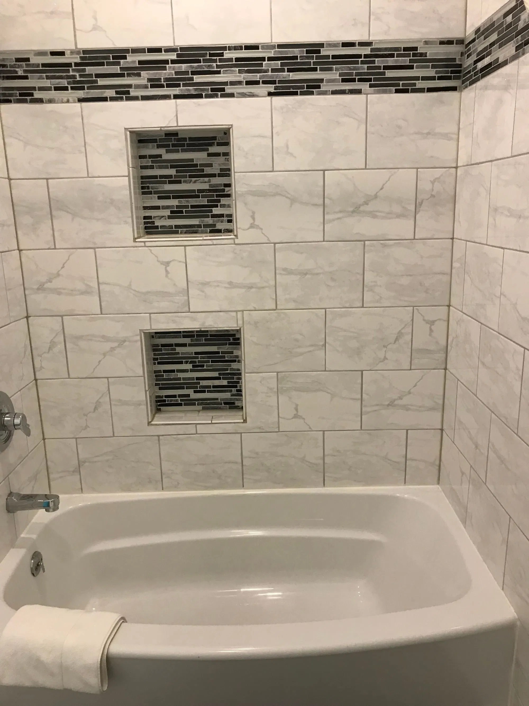 Hallway bathroom, modern tile pensacolabeachgetaways