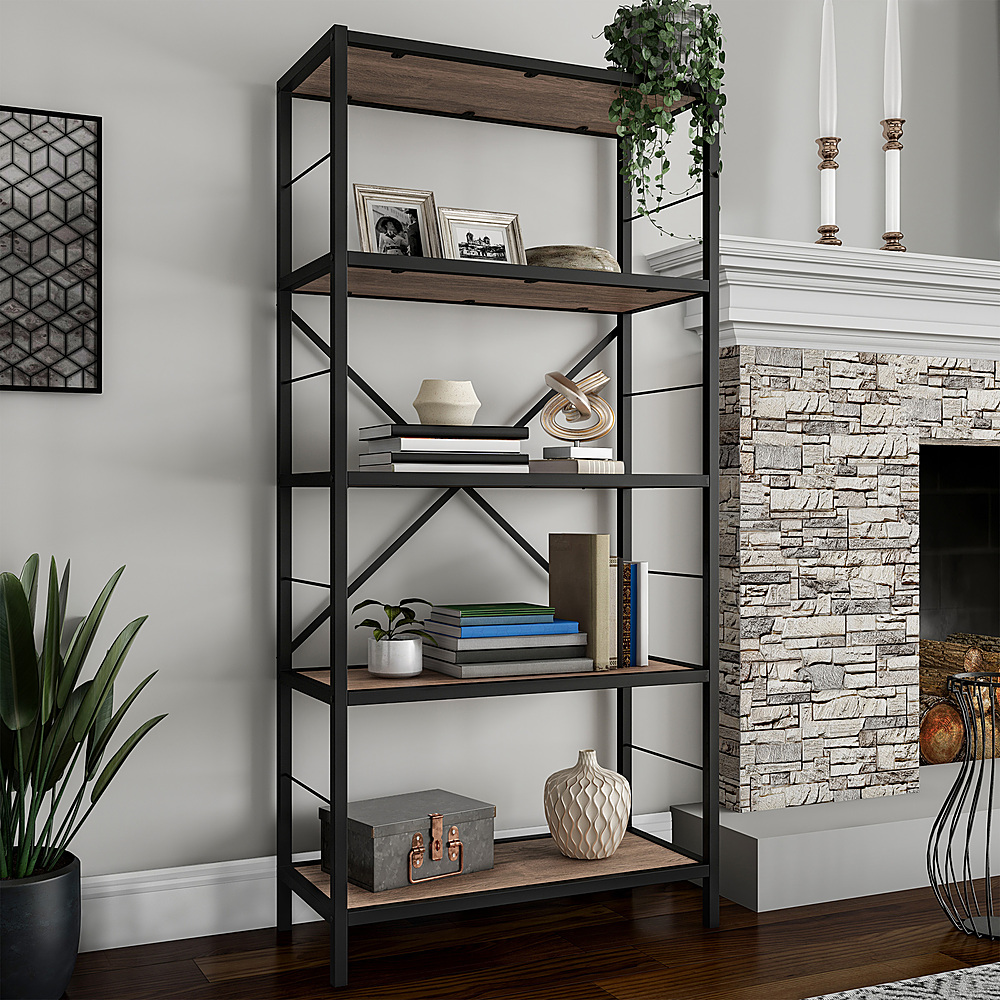 HASTINGS HOME 5TIER BOOKSHELF OPEN INDUSTRIAL STYLE ETAGERE WOODEN