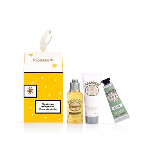 LOCCITANE ALMOND ORNAMENT 3 PIECE GIFT SET, INCLUDING ALMOND SHOWER OIL