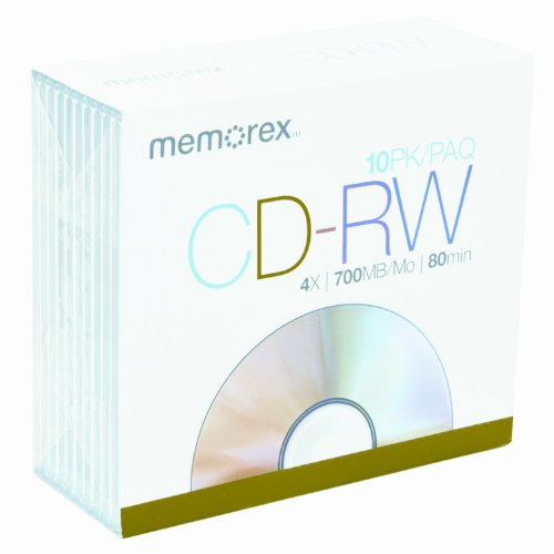 MEMOREX 700MB/80MINUTE 4X CDRW MEDIA (10PACK WITH SLIM JEWEL CASES