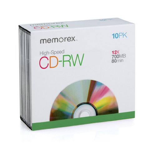 MEMOREX 700MB/80MINUTE 12X CDRW MEDIA (10PACK WITH SLIM JEWEL CASES