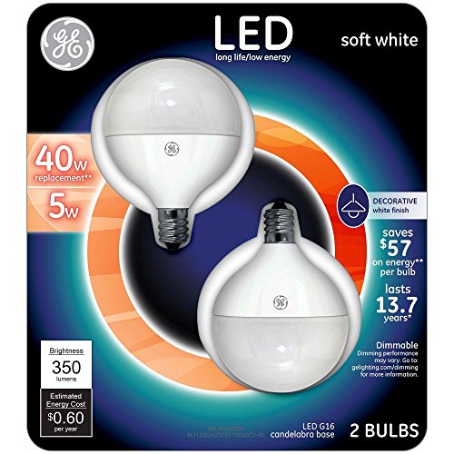 GE LED 40W EQUIVALENT SOFT WHITE G16 GLOBE WHITE CANDELABRA BASE