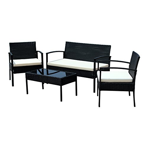 IDS HOME COMPACT GARDEN LAWN OUTDOOR/INDOOR 4 PC RATTAN PATIO WICKER