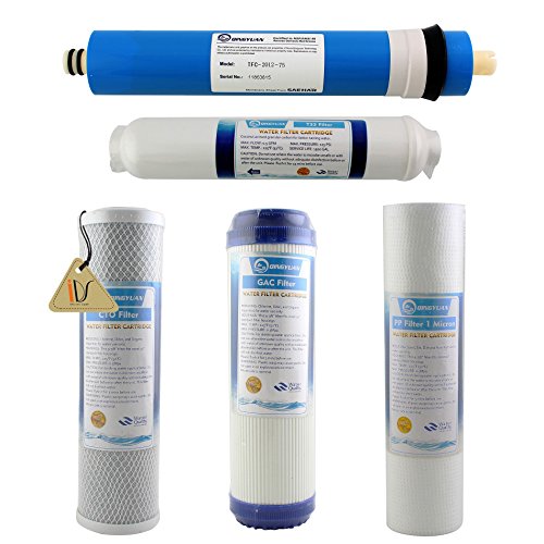 5 STAGE REVERSE OSMOSIS RO WATER FILTERS REPLACEMENT SET WITH 75 GPD
