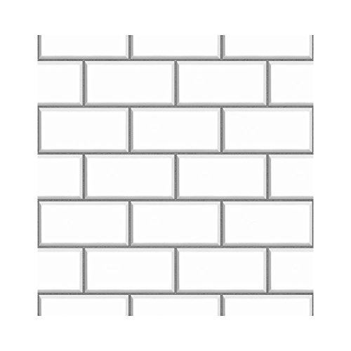 FINE DECOR CERAMICA SUBWAY TILE EFFECT WALLPAPER WHITE / SILVER