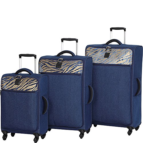 IT LUGGAGE THE LITE DENIM ZEBRA 4 WHEEL 3 PIECE SET (GOLD ZEBRA PRINT