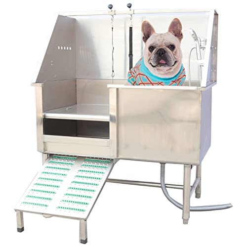 50 INCH PROFESSIONAL DOG GROOMING TUB STAINLESS STEEL PET BATHING TUB LARGE DOG WASH TUB WITH