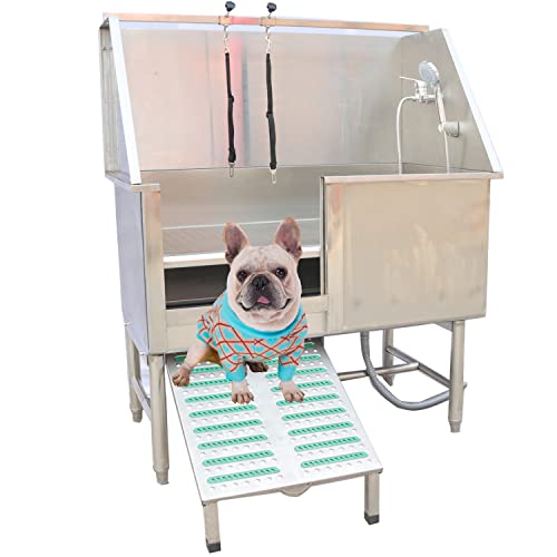 62 INCH PROFESSIONAL DOG GROOMING TUB STAINLESS STEEL PET BATHING TUB
