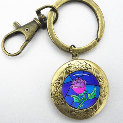 BEAUTY AND THE BEAST ROSE KEYCHAIN LOCKET KEYCHAIN, MIMI
