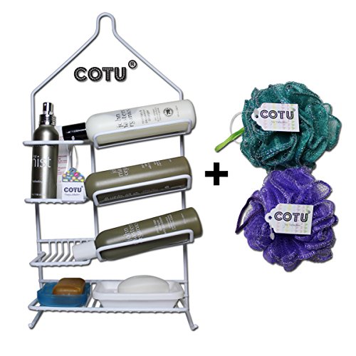 COTU ® GRAVITY POWERED SHOWER CADDY W SLANT SHELVES + 2 COTU ® BATH SPONGE COMBO GTIN/EAN/UPC