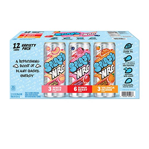 SPLASH NRG, SPARKLING ENERGY WATER BEVERAGE, VARIETY PACK (PEACH/BERRY