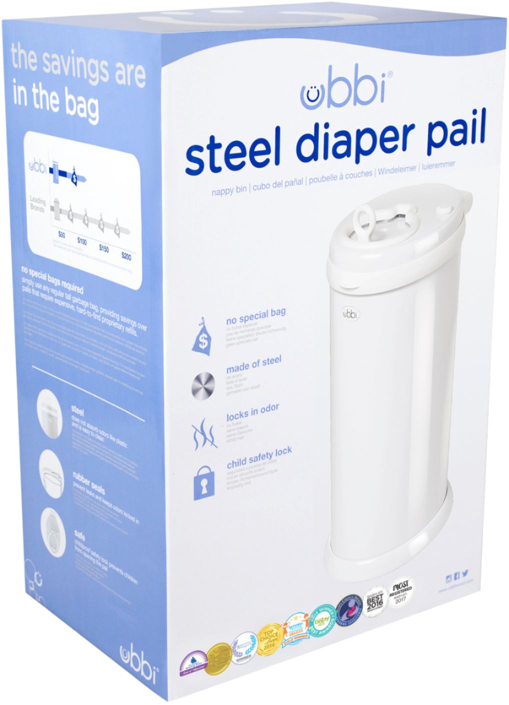 UBBI STEEL DIAPER PAIL IN WHITE GTIN/EAN/UPC 698904100003 Cadastro