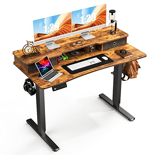 SWEETCRISPY HEIGHT ADJUSTABLE ELECTRIC STANDING DESK WITH STORAGE SHELF