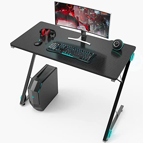 HOME OFFICE GAMING DESKS 40 COMPUTER GAMER DESK WITH LED BLUE LIGHTS, STUDY LAPTOP TABLE